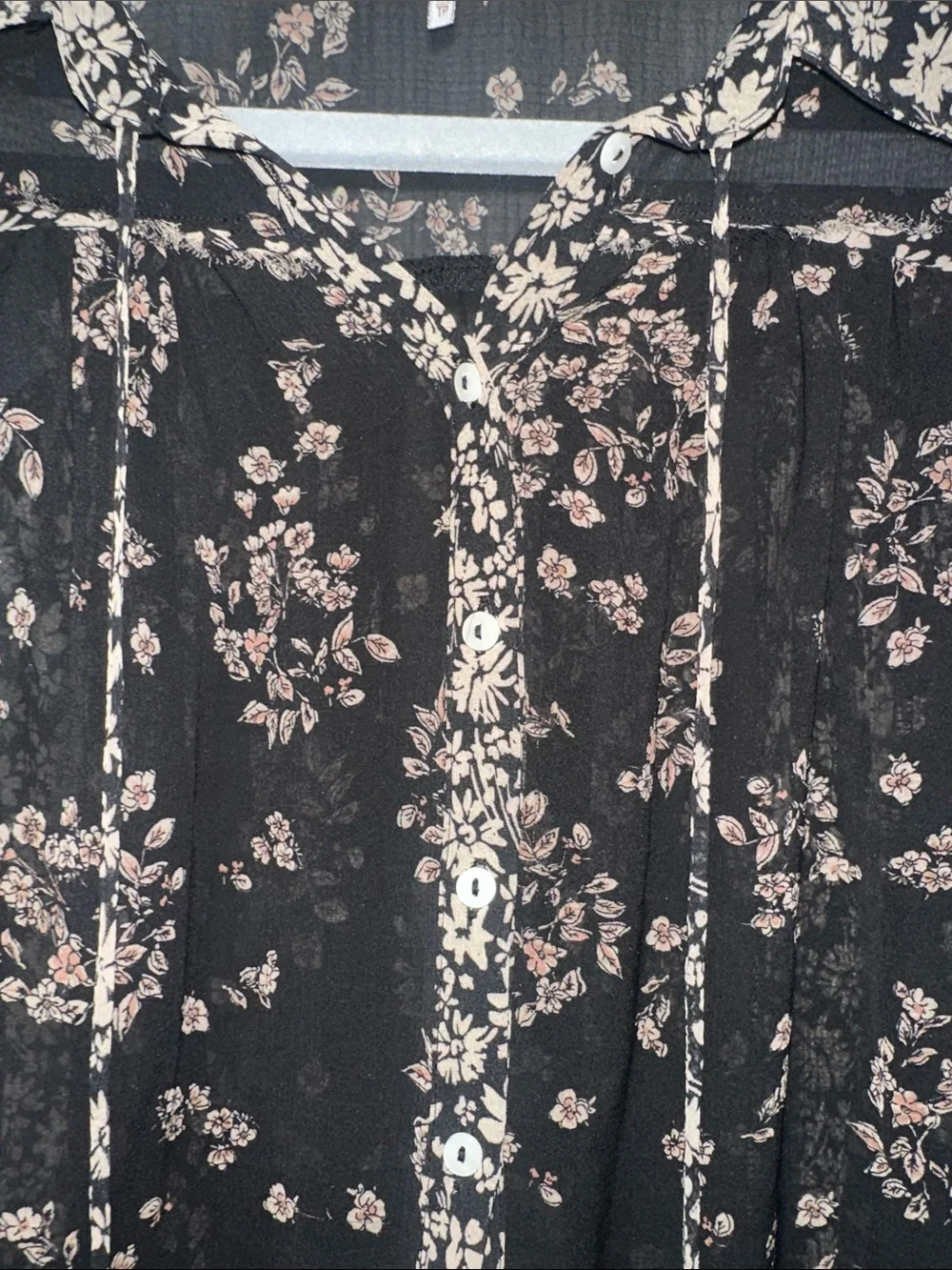Free People Black Sheer Floral Tie-Front Blouse